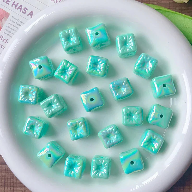 Acrylic Balloon Square Straight Hole Beaded AB Plated Loose Beads