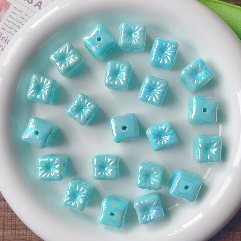 Acrylic Balloon Square Straight Hole Beaded AB Plated Loose Beads