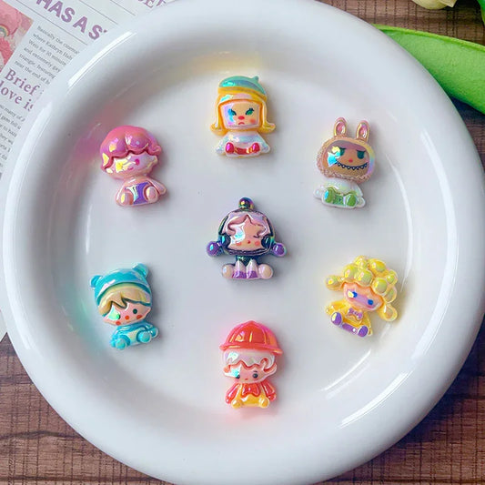 UV Plating Cartoon Cute Straight Hole Shaped Beads Bubble Mart Sitting Loose Beads