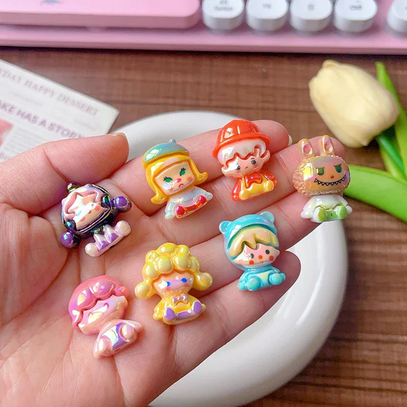 UV Plating Cartoon Cute Straight Hole Shaped Beads Bubble Mart Sitting | DIY Sports Fan Bracelet & Keychain Craft Bead