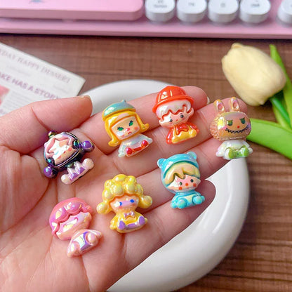 UV Plating Cartoon Cute Straight Hole Shaped Beads Bubble Mart Sitting Loose Beads