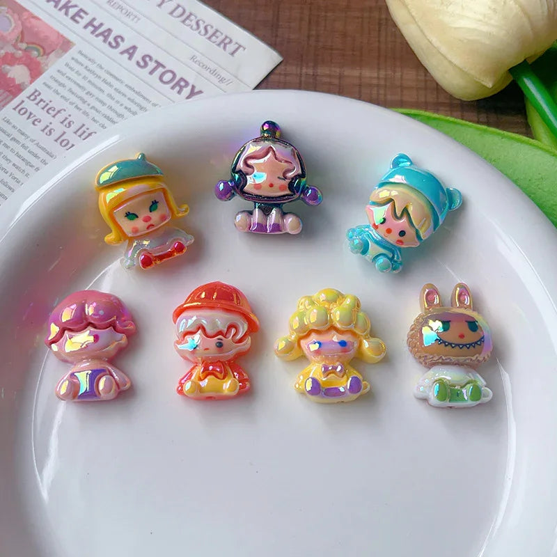 UV Plating Cartoon Cute Straight Hole Shaped Beads Bubble Mart Sitting | DIY Sports Fan Bracelet & Keychain Craft Bead