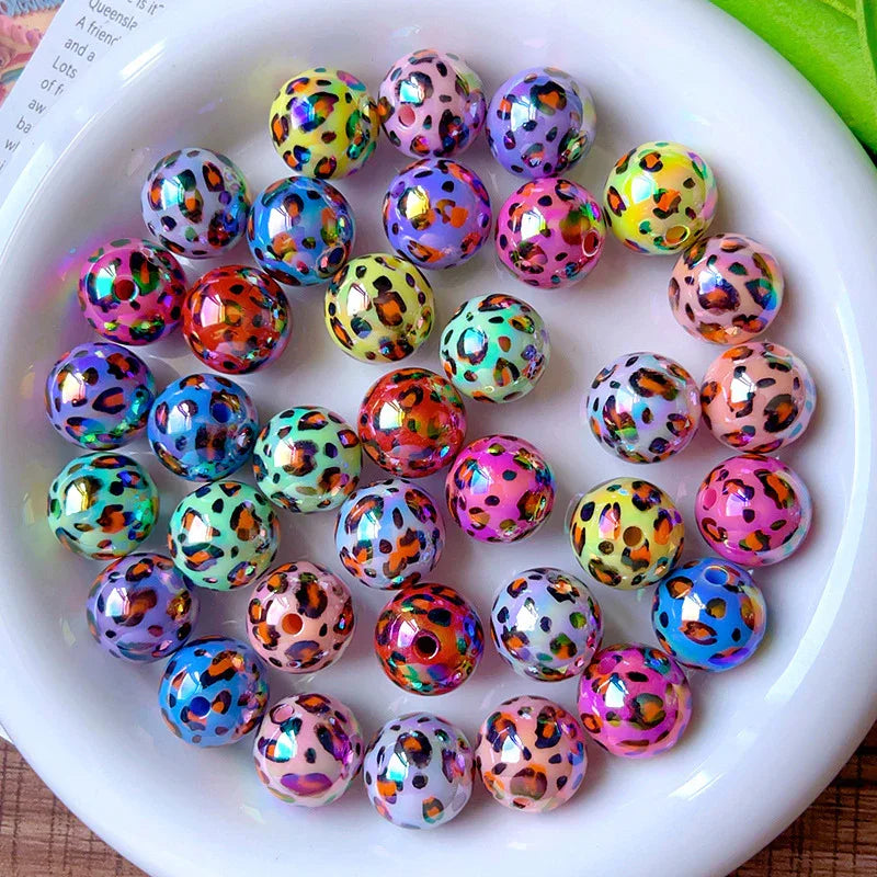 UV Plating Two-color Leopard Through-hole Beads | DIY Sports Fan Bracelet & Keychain Craft Bead