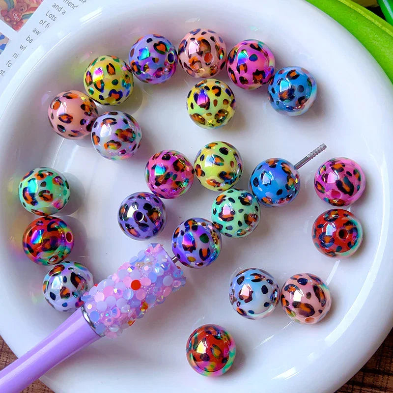 UV Plating Two-color Leopard Through-hole Beads | DIY Sports Fan Bracelet & Keychain Craft Bead