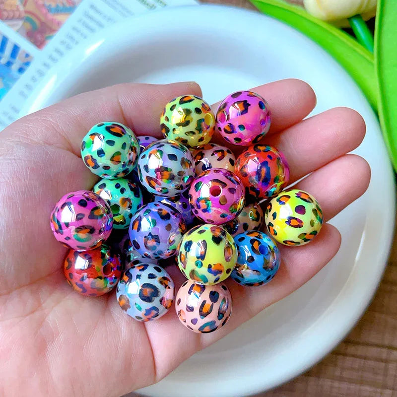 UV Plating Two-color Leopard Through-hole Beads | DIY Sports Fan Bracelet & Keychain Craft Bead