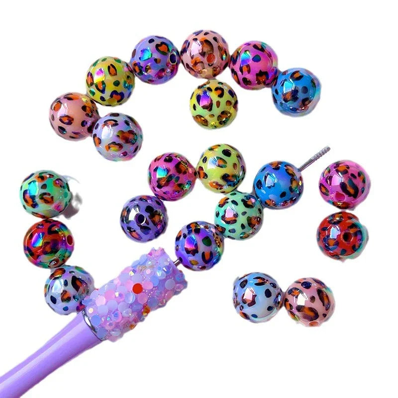 UV Plating Two-color Leopard Through-hole Beads | DIY Sports Fan Bracelet & Keychain Craft Bead