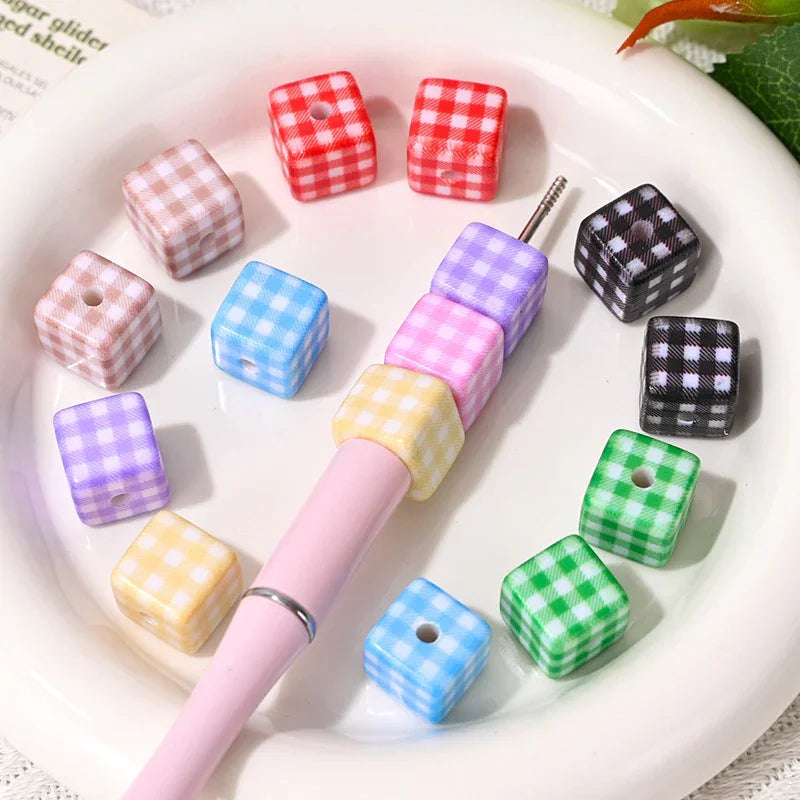 All-match Check Square Through Hole Bead | Acrylic Bead for DIY Bracelet Keychain Jewelry Making