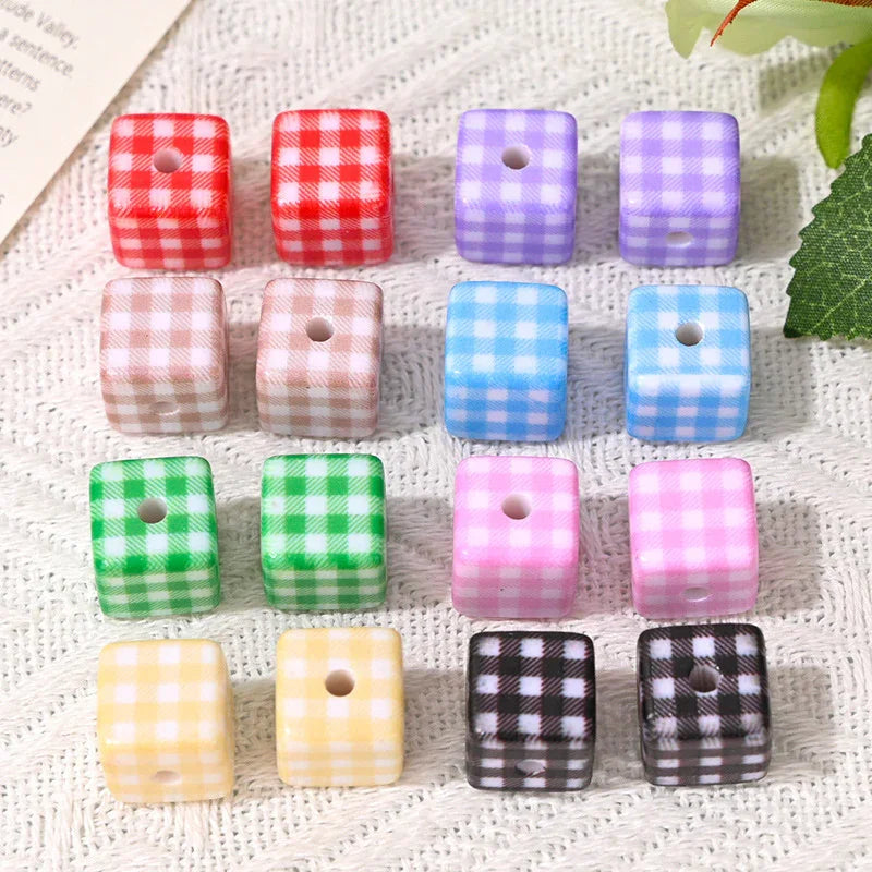 All-match Check Square Through Hole Bead | Acrylic Bead for DIY Bracelet Keychain Jewelry Making
