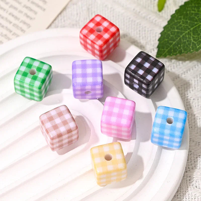 All-match Check Square Through Hole Bead | Acrylic Bead for DIY Bracelet Keychain Jewelry Making