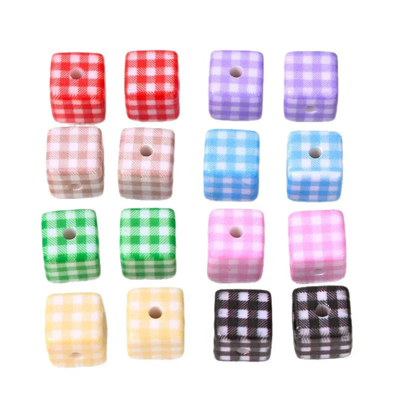 All-match Check Square Through Hole Bead | Acrylic Bead for DIY Bracelet Keychain Jewelry Making