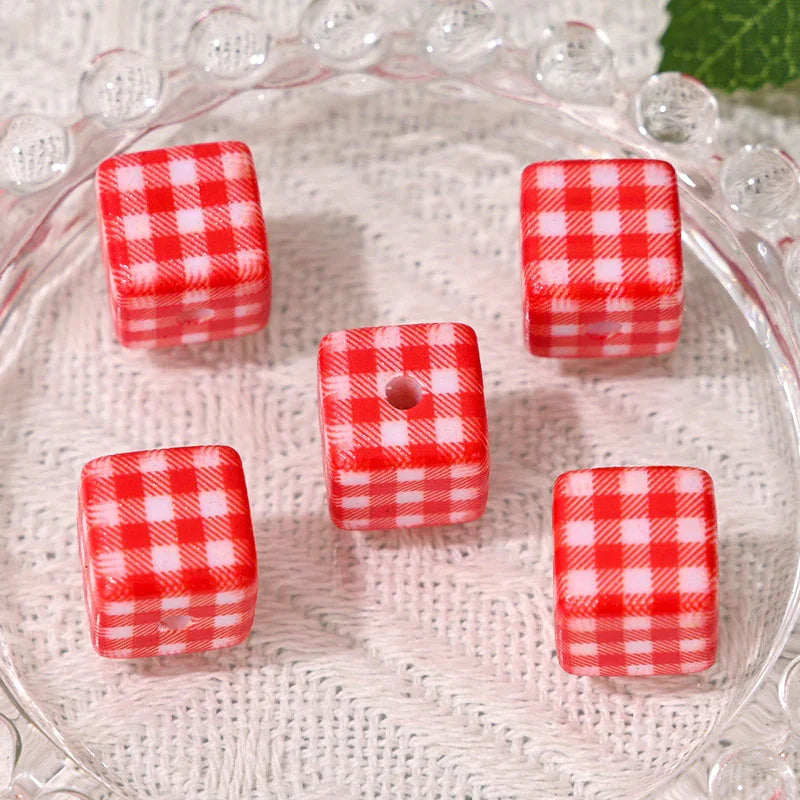 All-match Check Square Through Hole Bead | Acrylic Bead for DIY Bracelet Keychain Jewelry Making