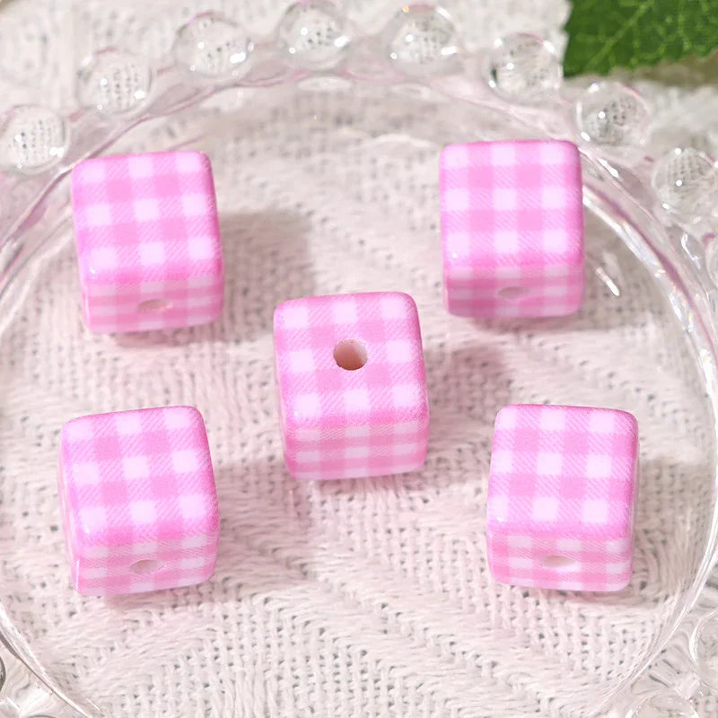 All-match Check Square Through Hole Bead | Acrylic Bead for DIY Bracelet Keychain Jewelry Making