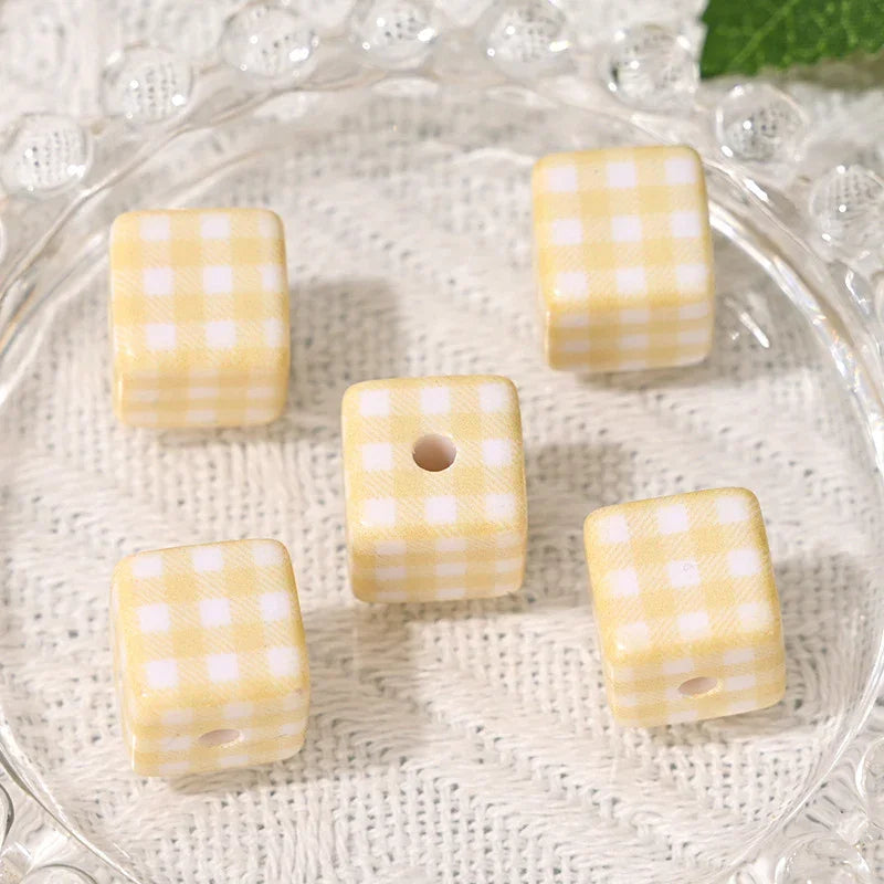 All-match Check Square Through Hole Bead | Acrylic Bead for DIY Bracelet Keychain Jewelry Making