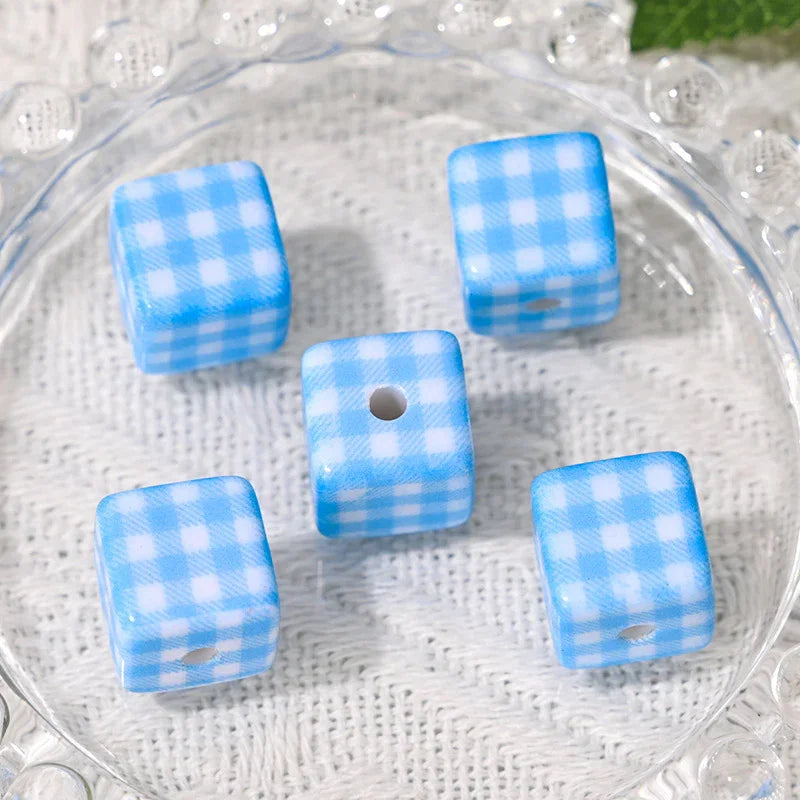 All-match Check Square Through Hole Bead | Acrylic Bead for DIY Bracelet Keychain Jewelry Making