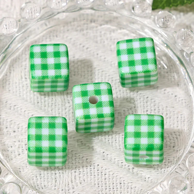 All-match Check Square Through Hole Bead | Acrylic Bead for DIY Bracelet Keychain Jewelry Making