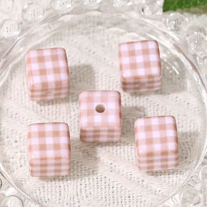 All-match Check Square Through Hole Bead | Acrylic Bead for DIY Bracelet Keychain Jewelry Making