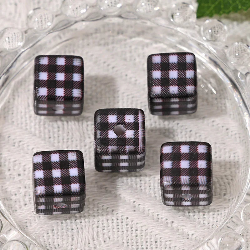 All-match Check Square Through Hole Bead | Acrylic Bead for DIY Bracelet Keychain Jewelry Making
