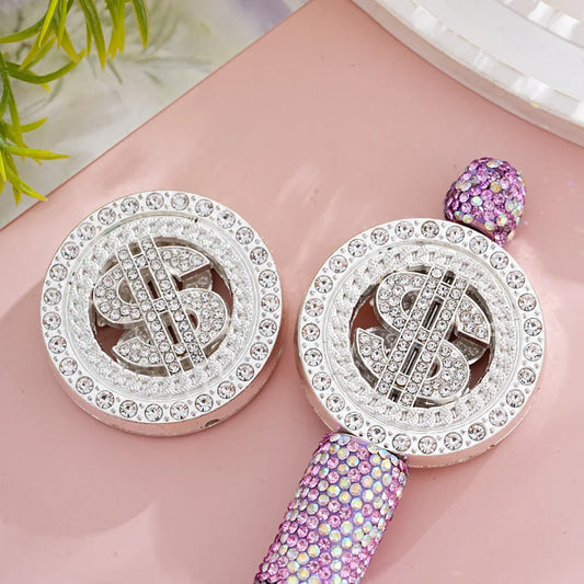 Diamond-encrusted Dollar Logo Straight-hole Beads