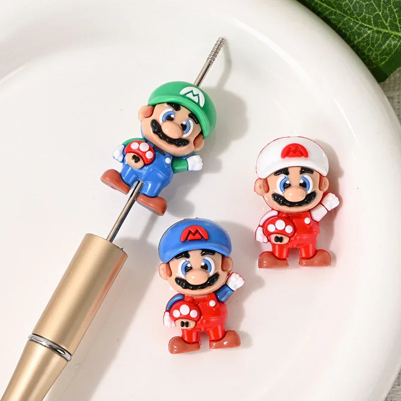 Cartoon Mario Three-dimensional Rubber Beads Through Hole Adorable Grains | Silicone Focal Bead for DIY Keychain & Pen Wrap
