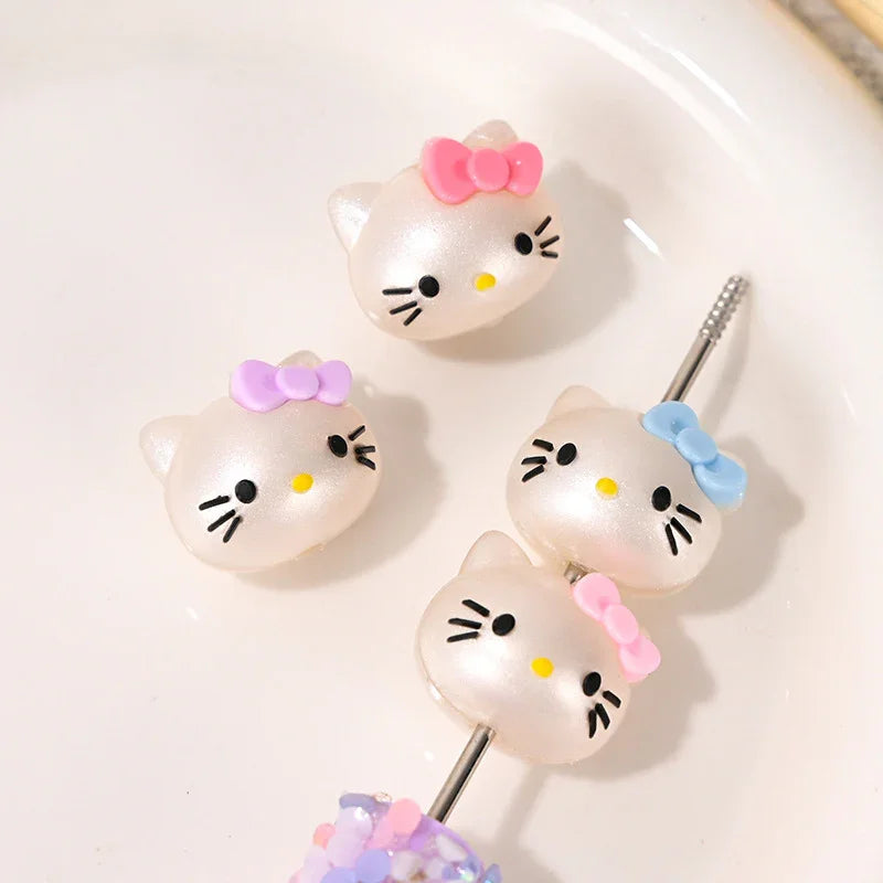 Cartoon Rubber Kt Cat Beaded with Holes | Silicone Focal Bead for DIY Keychain & Pen Wrap