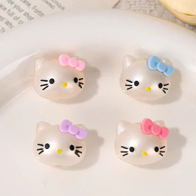 Cartoon Rubber Kt Cat Beaded with Holes | Silicone Focal Bead for DIY Keychain & Pen Wrap
