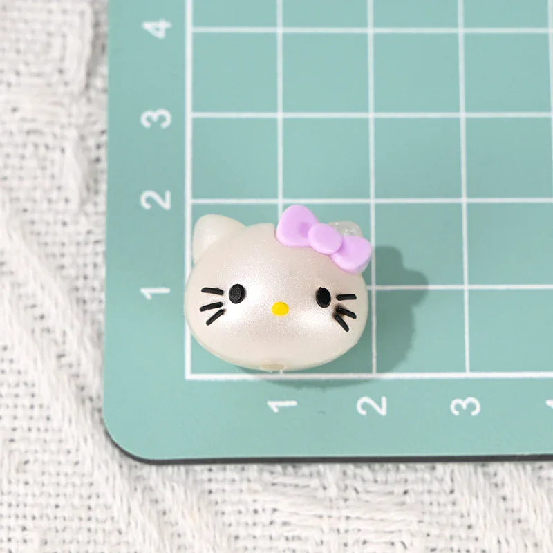 Cartoon Rubber Kt Cat Beaded with Holes | Silicone Focal Bead for DIY Keychain & Pen Wrap