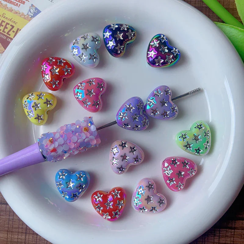 UV Color Plated Straight Hole Love Beads | DIY Sports Fan Bracelet & Keychain Craft Bead