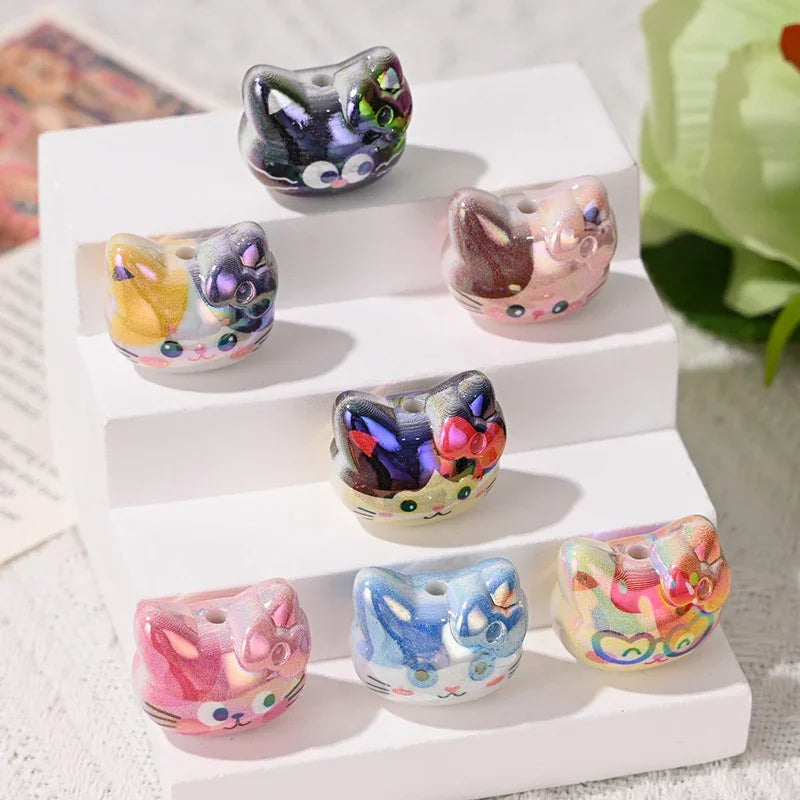 Cartoon Three-dimensional Cute Cat KT Straight Hole Loose Beads
