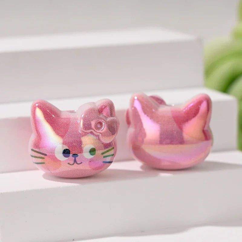 Cartoon Three-dimensional Cute Cat KT Straight Hole Loose Beads | Acrylic Bead for DIY Bracelet Keychain Jewelry Making