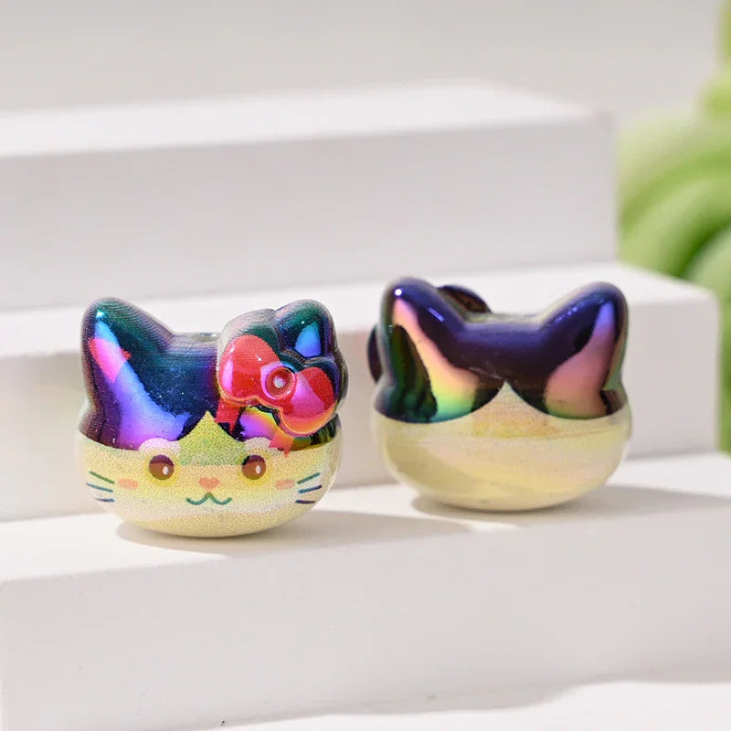 Cartoon Three-dimensional Cute Cat KT Straight Hole Loose Beads
