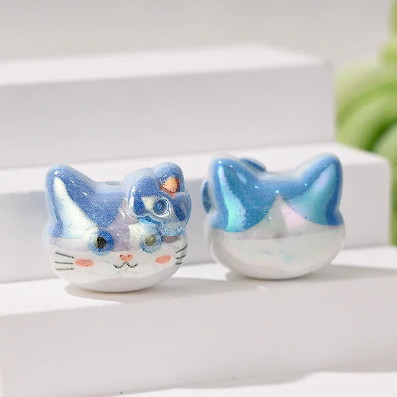 Cartoon Three-dimensional Cute Cat KT Straight Hole Loose Beads | Acrylic Bead for DIY Bracelet Keychain Jewelry Making