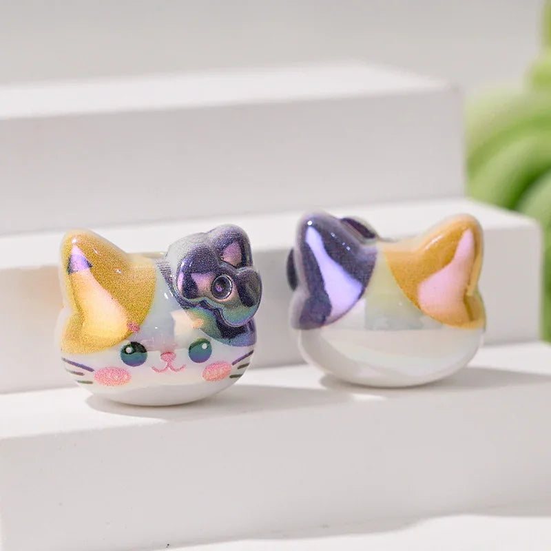 Cartoon Three-dimensional Cute Cat KT Straight Hole Loose Beads | Acrylic Bead for DIY Bracelet Keychain Jewelry Making