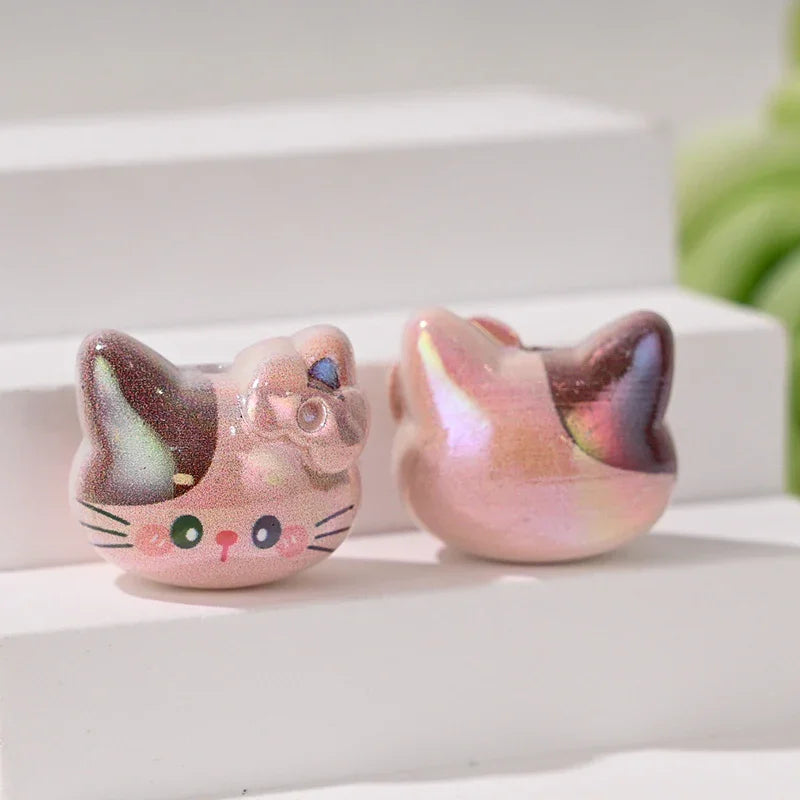 Cartoon Three-dimensional Cute Cat KT Straight Hole Loose Beads