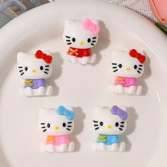 Sitting Posture Hello Kitty Cartoon Rubber Beads KT Cat Bow with Holes Loose Beads