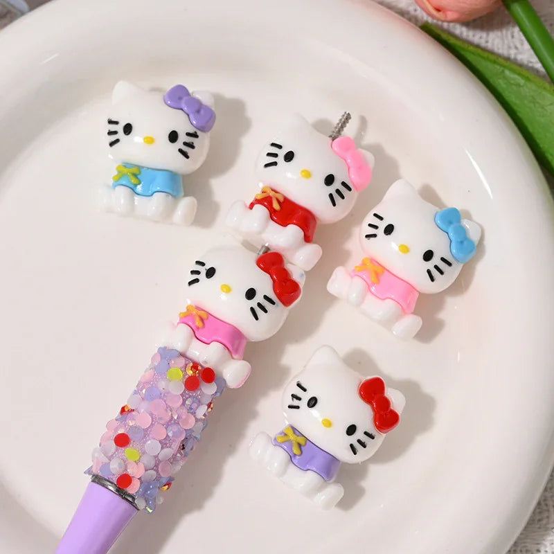Sitting Posture Hello Kitty Cartoon Rubber Beads KT Cat Bow with Holes Loose Beads