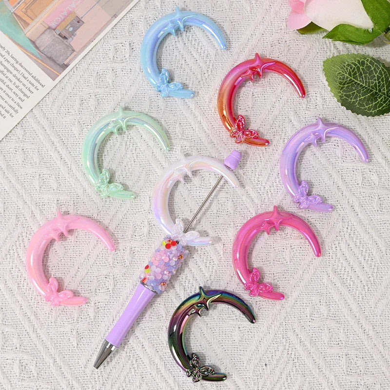 UV Plating Vertical Hole Moon with Butterfly Shaped Beads | DIY Sports Fan Bracelet & Keychain Craft Bead