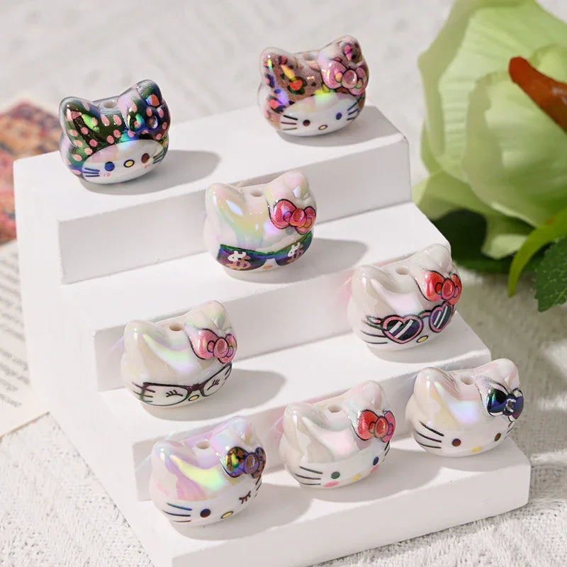 UV Color Plated Cute Three-Dimensional Cat's Head Straight Beads | DIY Sports Fan Bracelet & Keychain Craft Bead
