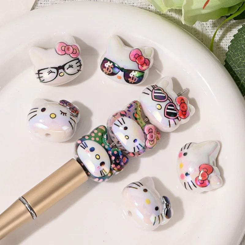 UV Color Plated Cute Three-Dimensional Cat's Head Straight Beads | DIY Sports Fan Bracelet & Keychain Craft Bead