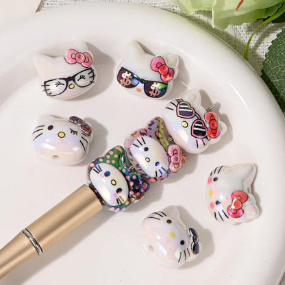 UV Color Plated Cute Three-Dimensional Cat's Head Straight Beads
