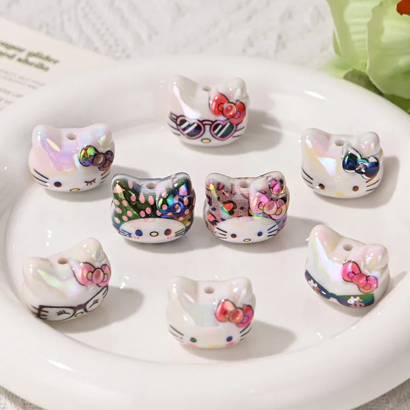UV Color Plated Cute Three-Dimensional Cat's Head Straight Beads | DIY Sports Fan Bracelet & Keychain Craft Bead