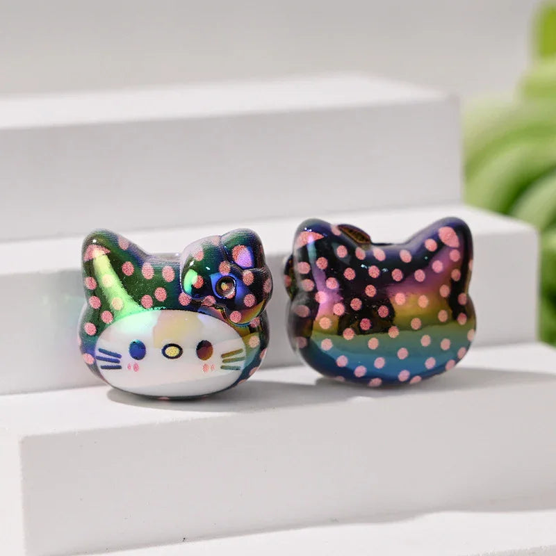 UV Color Plated Cute Three-Dimensional Cat's Head Straight Beads | DIY Sports Fan Bracelet & Keychain Craft Bead