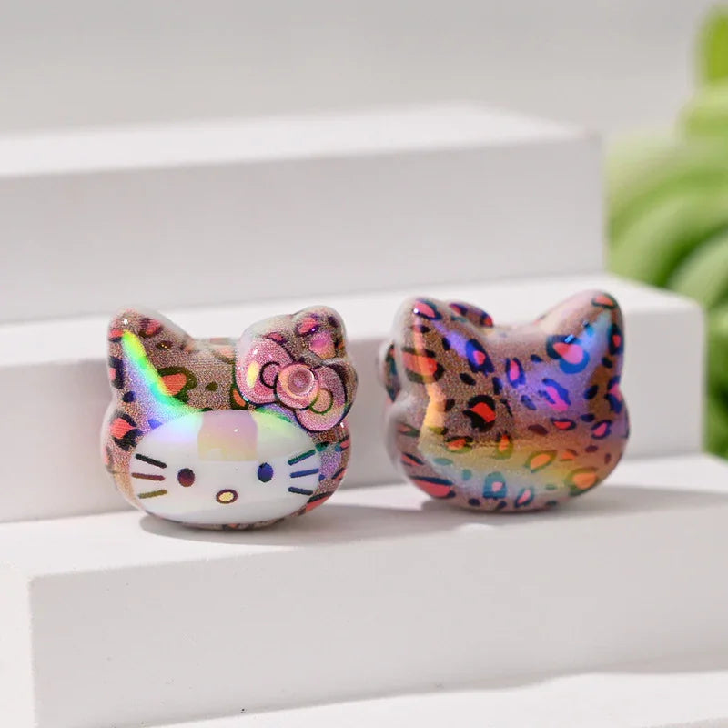 UV Color Plated Cute Three-Dimensional Cat's Head Straight Beads | DIY Sports Fan Bracelet & Keychain Craft Bead
