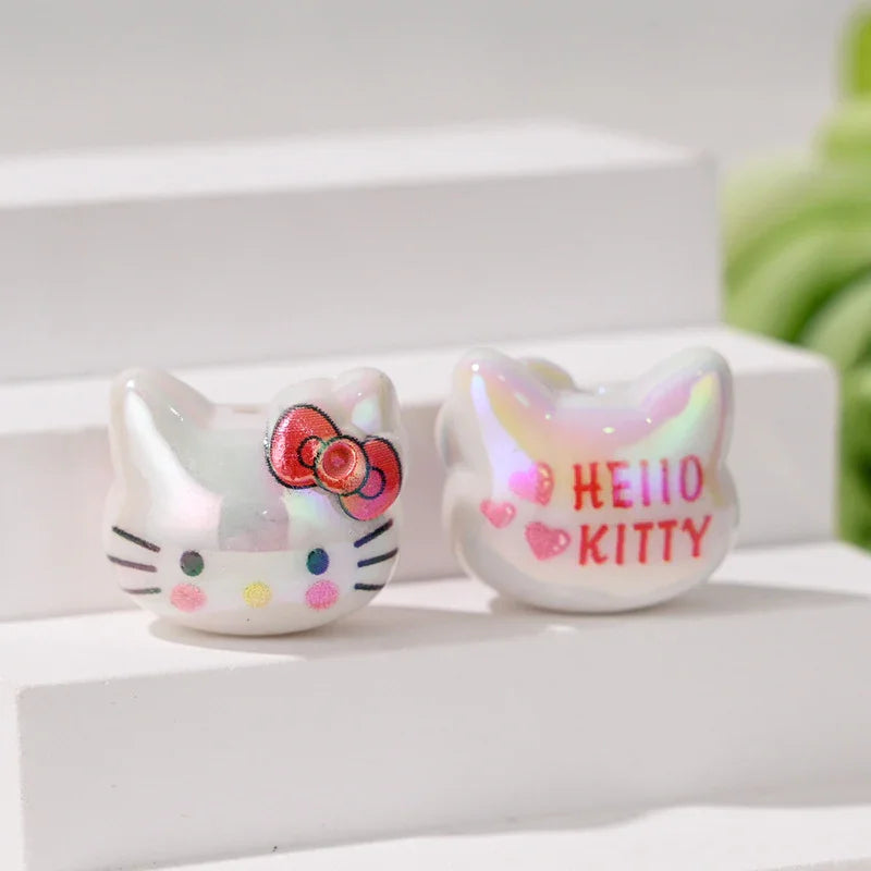 UV Color Plated Cute Three-Dimensional Cat's Head Straight Beads