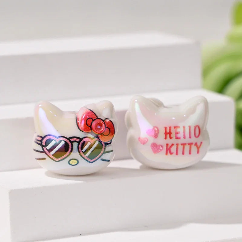 UV Color Plated Cute Three-Dimensional Cat's Head Straight Beads | DIY Sports Fan Bracelet & Keychain Craft Bead