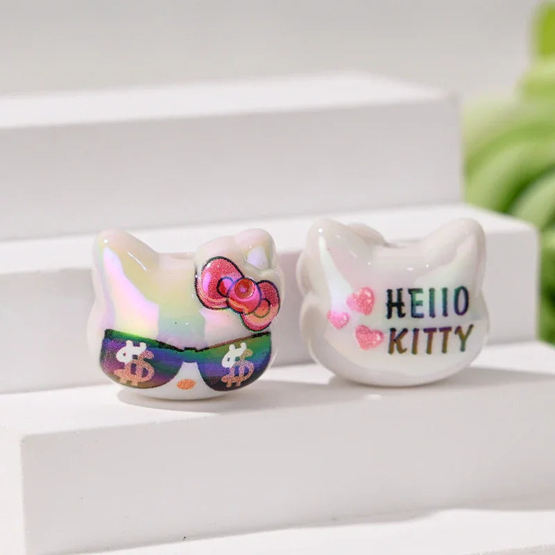 UV Color Plated Cute Three-Dimensional Cat's Head Straight Beads | DIY Sports Fan Bracelet & Keychain Craft Bead