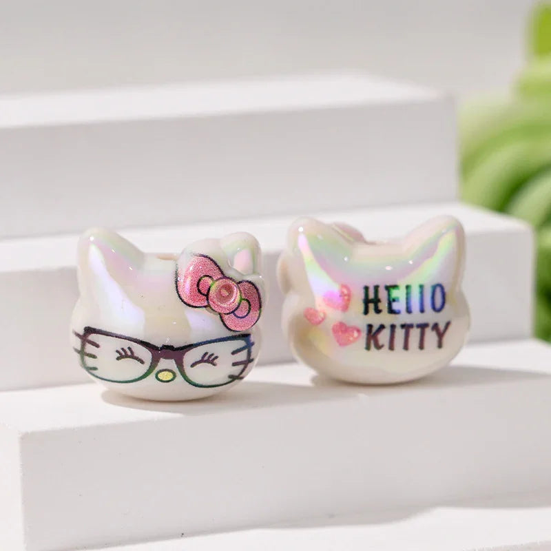 UV Color Plated Cute Three-Dimensional Cat's Head Straight Beads | DIY Sports Fan Bracelet & Keychain Craft Bead
