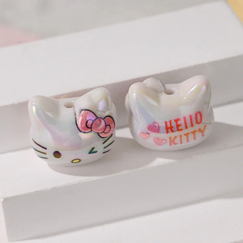 UV Color Plated Cute Three-Dimensional Cat's Head Straight Beads | DIY Sports Fan Bracelet & Keychain Craft Bead