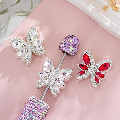 Diamond-encrusted Butterfly Metal Straight-hole Beads
