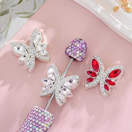 Diamond-encrusted Butterfly Metal Straight-hole Beads