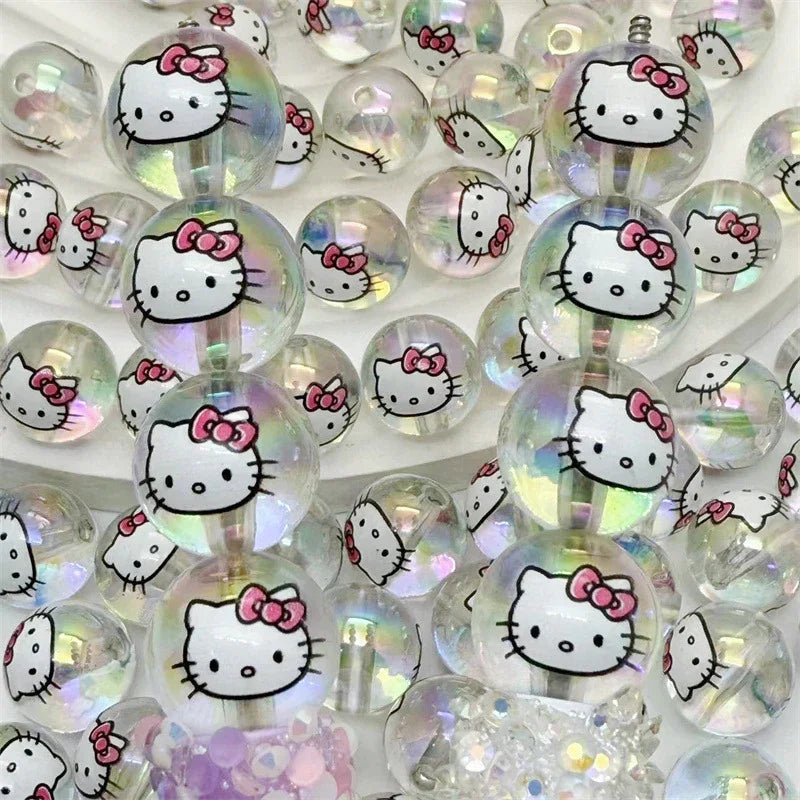 Transparent Acrylic Printing hallo KT Cat Straight Bead 16mm | Acrylic Bead for DIY Bracelet Keychain Jewelry Making